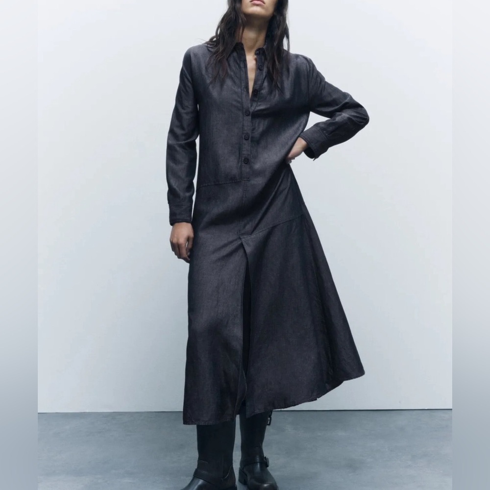 ZARA Half Button Front Midi Dress Size S